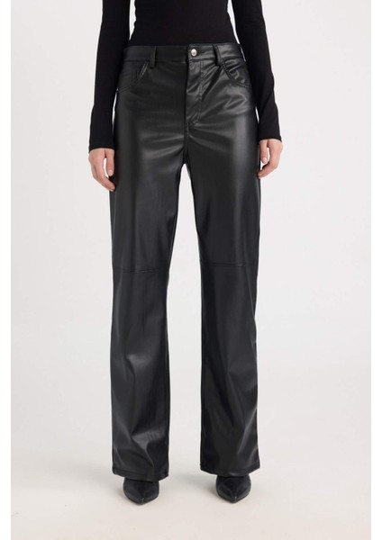 Coool Straight Fit Suni Deri Pantolon Yüksek Bel D8001AX24AU