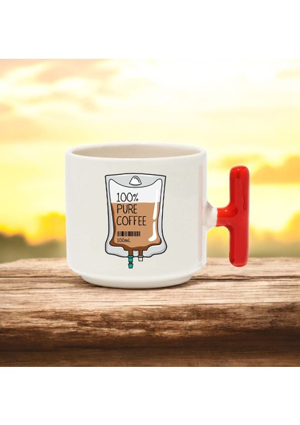 Pure Coffee Serum Tasarımlı Kırmızı T Kulplu Seramik Baskılı Kupa Bardak 250 ml fiyatları