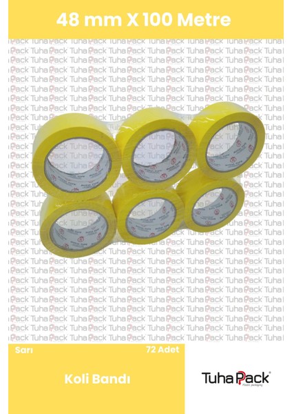 Sarı Koli Bandı 45MM x 100M (72 Adet) - Güçlü Yapışkanlı Koli Bandı