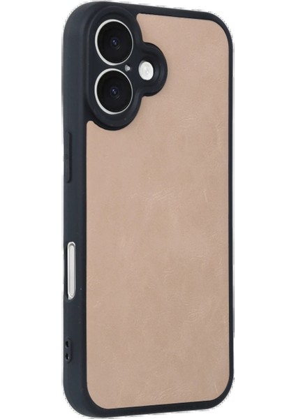 Newface iPhone 16 Kılıf Aras Deri Kapak - Pudra