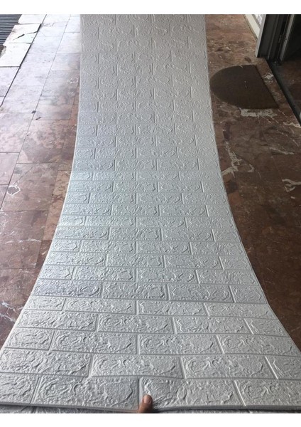 Kendinden Yapışkanlı Beyaz Tuğla Desen 3D Duvar Kağıdı Paneli Tek Parça 70X500 cm