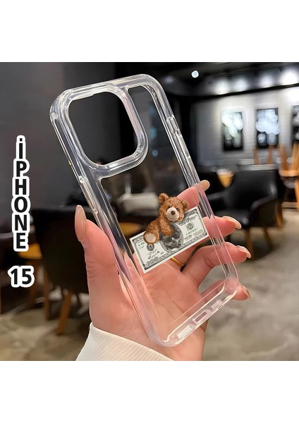 Iphone 15 Ayıcık Dolar Baskılı Telefon Kılıfı