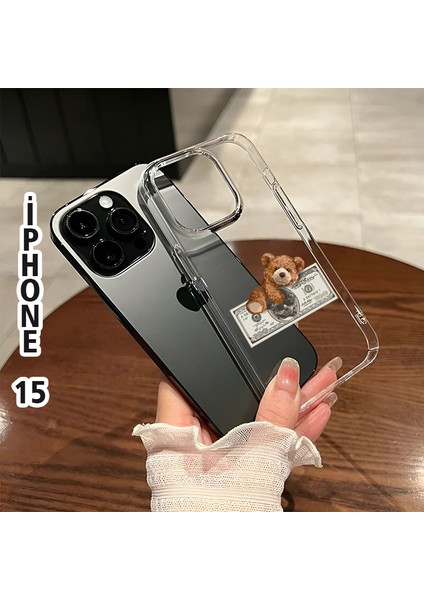 Iphone 15 Ayıcık Dolar Baskılı Telefon Kılıfı
