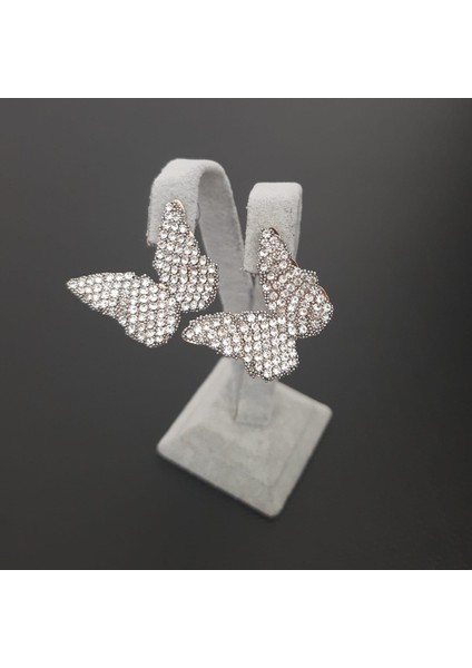 Vip Özel Seri Çift Renk Taşlı Kelebek Figürlü Kadın Küpe