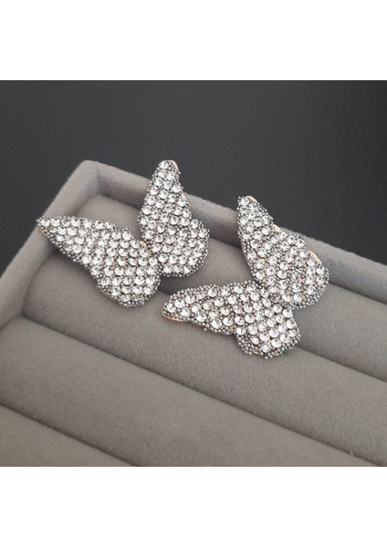 Vip Özel Seri Çift Renk Taşlı Kelebek Figürlü Kadın Küpe fiyatları