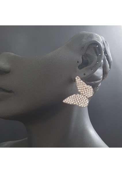 Vip Özel Seri Çift Renk Taşlı Kelebek Figürlü Kadın Küpe modelleri