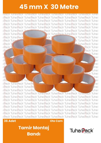Tamir ve Montaj Bandı 45MM x 30M Turuncu (36 Adet) - Oto Cam Sabitleme ve Çok Amaçlı Güçlü Bant
