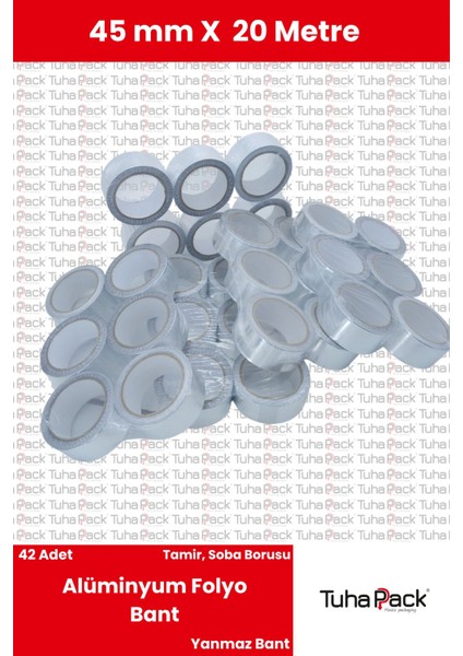 Alüminyum Folyo Bant 45MM x 20M (42 Adet) - Yanmaz, Isıya Dayanıklı, Soba Borusu ve Tamir Bandı