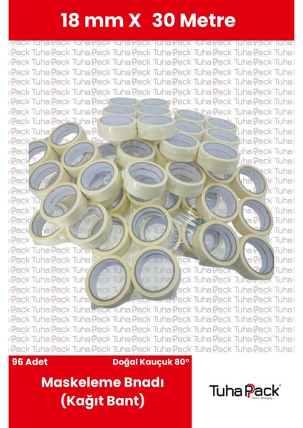 Maskeleme Bandı 18MM x 30M Krem (96 Adet) (Kağıt Bant) - Oto Boya, Fırın ve Dekorasyon Bandı