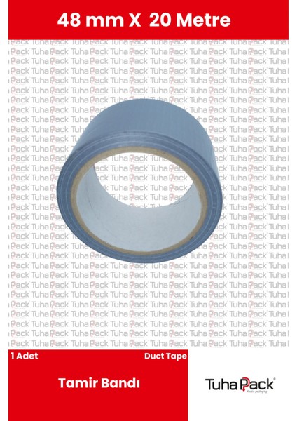 Tamir Bandı (Duct Tape) 48MM x 20M Gri (1 Adet)- Çok Amaçlı, Güçlü ve Su Geçirmez Tamir Bandı