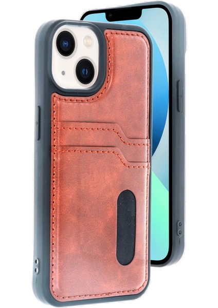 Newface iPhone 14 Kılıf Sara Kartvizitli Deri Kılıf - Taba