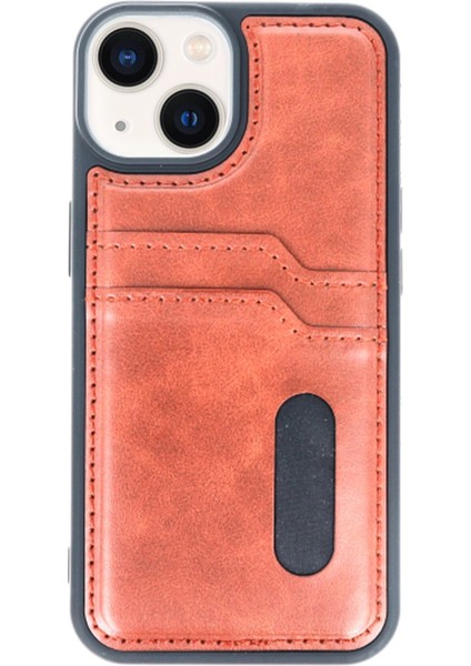 Newface iPhone 14 Kılıf Sara Kartvizitli Deri Kılıf - Taba