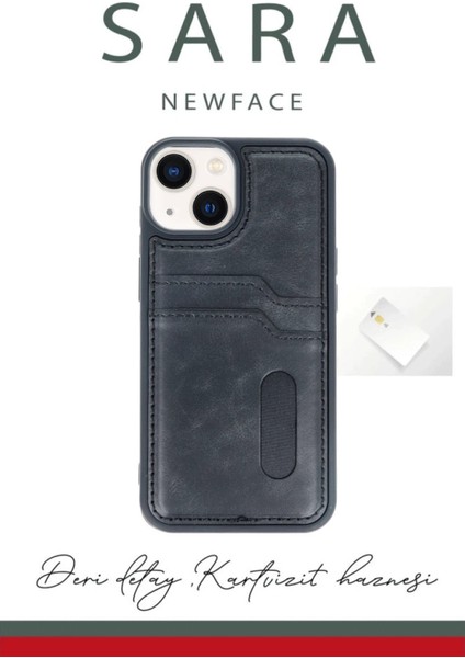 Newface iPhone 14 Kılıf Sara Kartvizitli Deri Kılıf - Taba