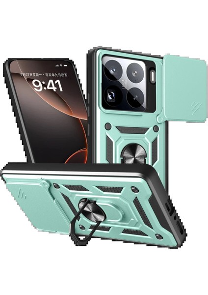 Newface Xiaomi Mi 15 Pro Kılıf Pars Lens Yüzüklü Silikon - Yeşil