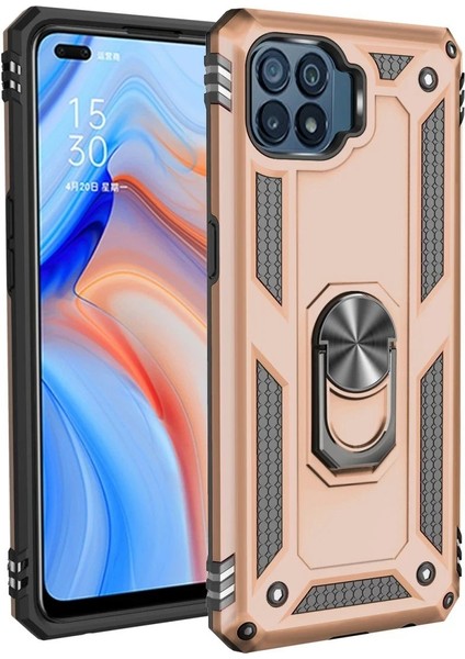 Newface Oppo Reno 4 Lite Kılıf Sofya Yüzüklü Silikon Kapak - Gold
