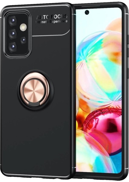 Newface Samsung Galaxy A72 Kılıf Range Yüzüklü Silikon - Siyah-Gold