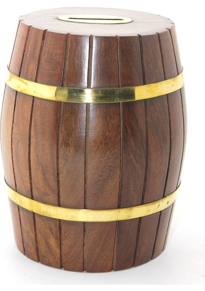 Pirinç Ahşap Fıçı Kumbara 15 cm WB538