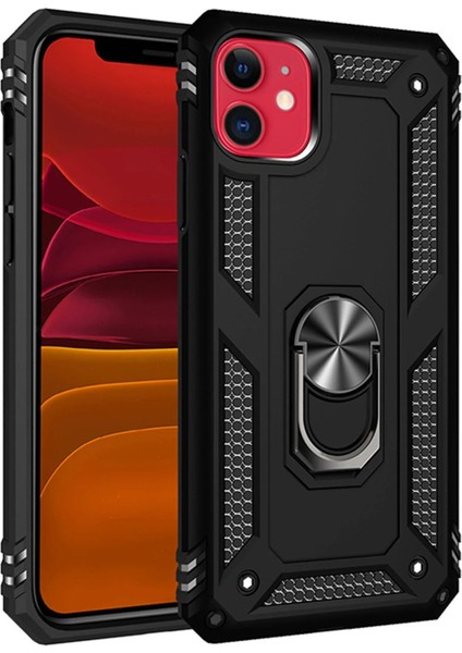 Newface iPhone 11 Kılıf Sofya Yüzüklü Silikon Kapak - Siyah