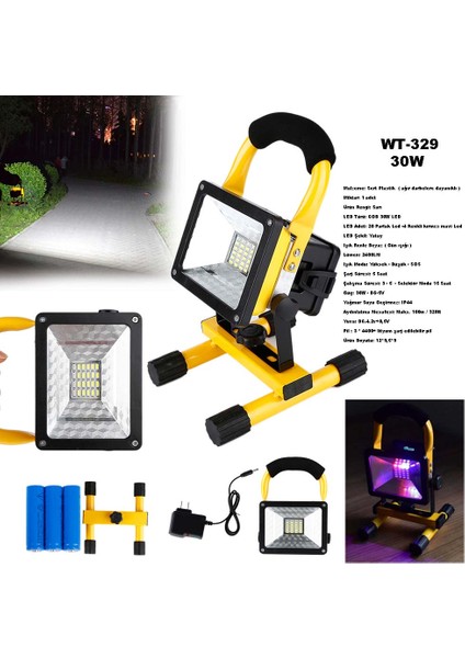 Şarjlı Spot Lamba Projektör Watton WT-329