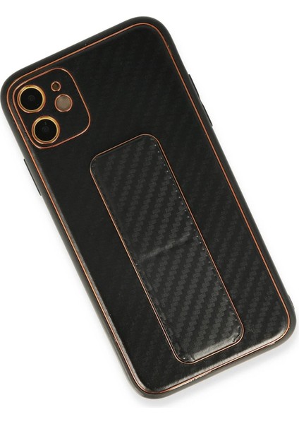 Newface iPhone 12 Kılıf Coco Karbon Standlı Kapak - Siyah