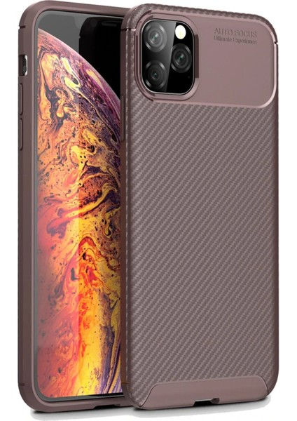 Newface iPhone 11 Pro Kılıf Auto Focus Karbon Kapak - Kahverengi