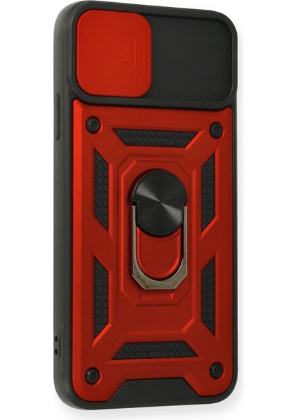 Newface iPhone 11 Pro Max Kılıf Pars Lens Yüzüklü Silikon - Kırmızı