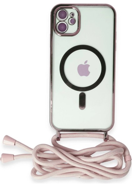 Newface iPhone 11 Kılıf Divo Lazer Askılı Magsafe Kapak - Pembe