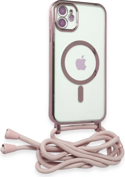Newface iPhone 11 Kılıf Divo Lazer Askılı Magsafe Kapak - Pembe