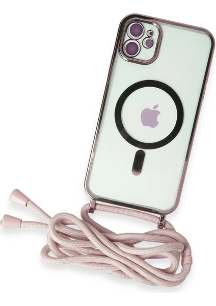 Newface iPhone 11 Kılıf Divo Lazer Askılı Magsafe Kapak - Pembe