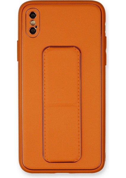 Newface iPhone Xs Max Kılıf Coco Deri Standlı Kapak - Turuncu