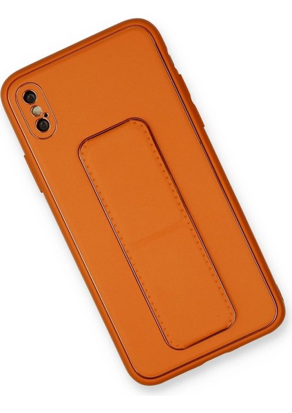 Newface iPhone Xs Max Kılıf Coco Deri Standlı Kapak - Turuncu