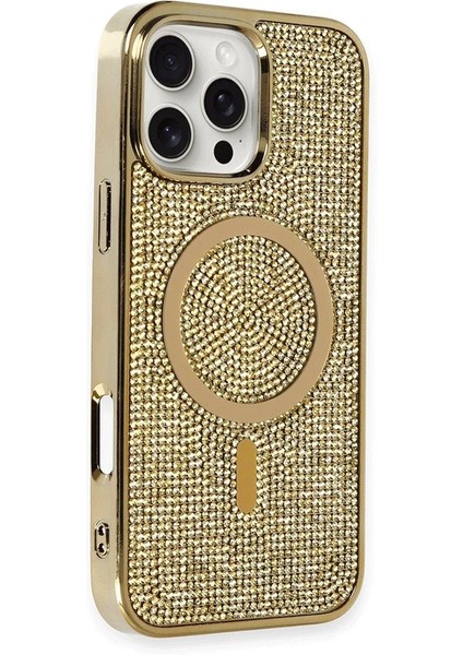 Newface iPhone 16 Pro Max Kılıf Diamond Magsafe Kapak - Gold