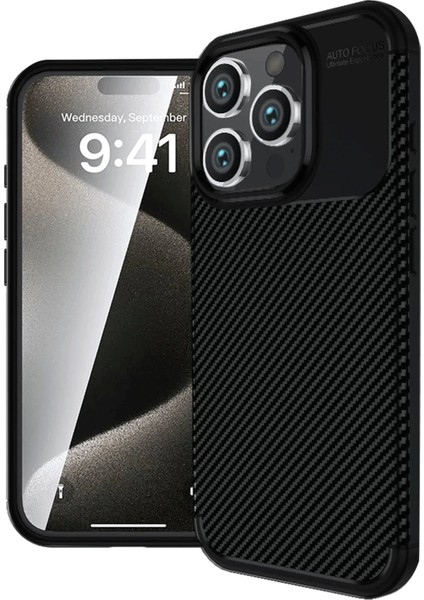 Newface iPhone 16 Pro Max Kılıf Auto Focus Karbon Kapak - Siyah