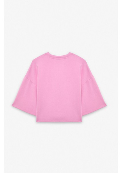 VELA Kadın Esnek Kumaşlı Bisiklet Yaka Oversize Fit Pembe T-Shirt modelleri