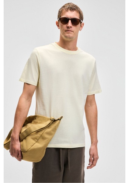 Mocassın Erkek %100 Pamuk Relaxed Fit Yuvarlak Yaka Kısa Kollu Sarı T-shirt
