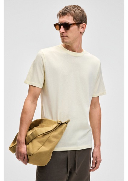 Mocassın Erkek %100 Pamuk Relaxed Fit Yuvarlak Yaka Kısa Kollu Sarı T-shirt
