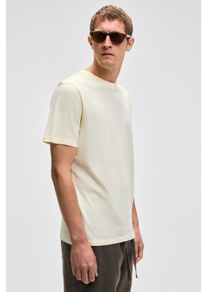 Mocassın Erkek %100 Pamuk Relaxed Fit Yuvarlak Yaka Kısa Kollu Sarı T-shirt