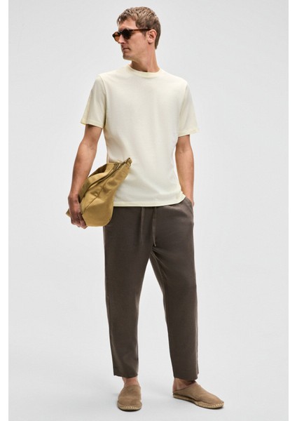 Mocassın Erkek %100 Pamuk Relaxed Fit Yuvarlak Yaka Kısa Kollu Sarı T-shirt