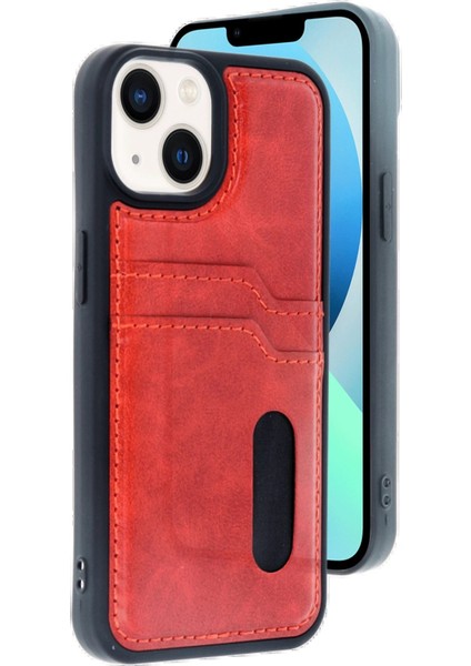 Newface iPhone 14 Kılıf Sara Kartvizitli Deri Kılıf - Kırmızı