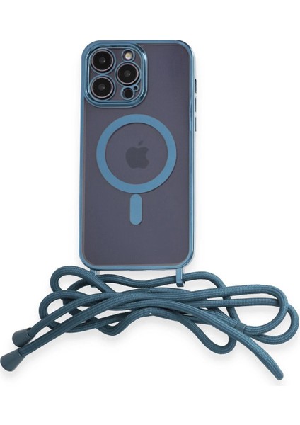 Newface iPhone 12 Pro Max Kılıf Divo Lazer Askılı Magsafe Kapak - Sierra Blue