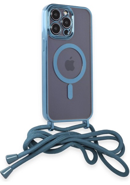 Newface iPhone 12 Pro Max Kılıf Divo Lazer Askılı Magsafe Kapak - Sierra Blue