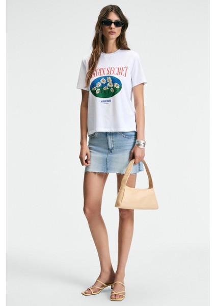KARIVA Kadın Bisiklet Yaka Kısa Kollu Ön Baskı Detaylı Regular Fit Beyaz T-Shirt indirimleri