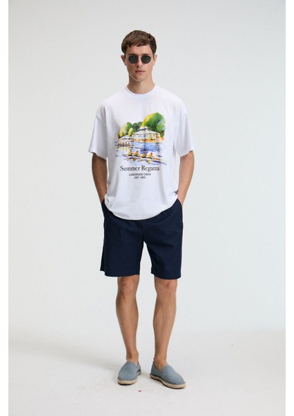 VEYRON Erkek %100 Pamuk Oversize Fit Baskılı Kısa Kollu Yuvarlak Yakalı Beyaz T-Shirt fiyatları