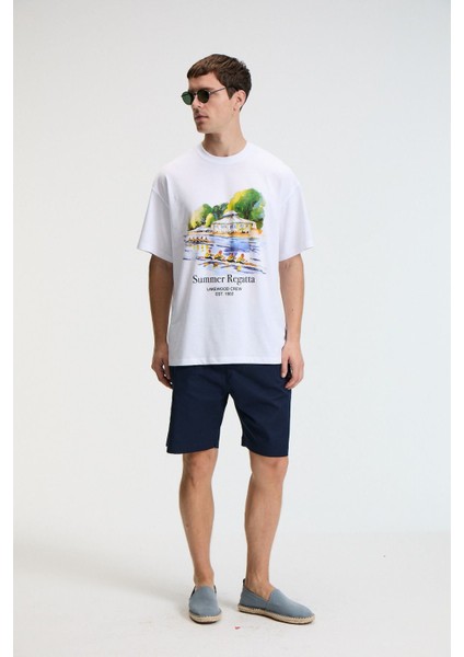 VEYRON Erkek %100 Pamuk Oversize Fit Baskılı Kısa Kollu Yuvarlak Yakalı Beyaz T-Shirt indirimleri