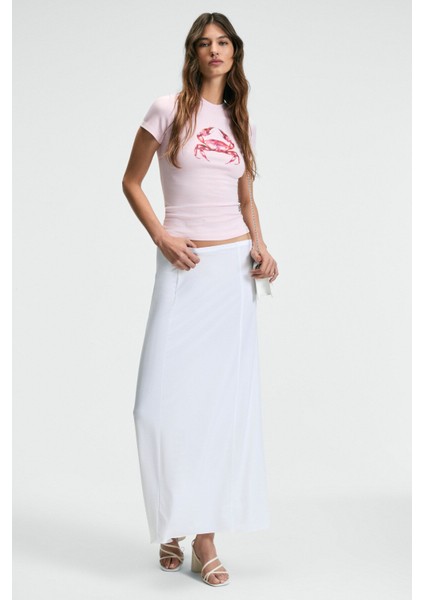 ATHEA Kadın Bisiklet Yaka Kısa Kollu Önü Baskılı Slim Pembe T-Shirt indirimleri