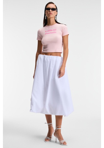 VELINA Kadın Bisiklet Yaka Kısa Kollu Önü Baskılı Slim Pembe T-Shirt modelleri