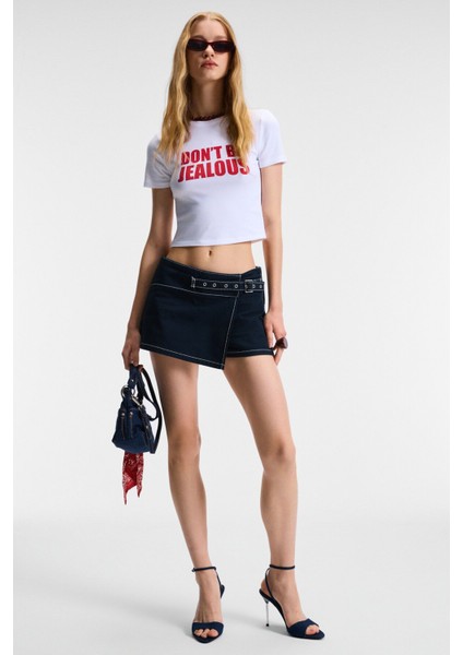 VELINA Kadın Bisiklet Yaka Kısa Kollu Önü Baskılı Slim Beyaz T-Shirt indirimleri