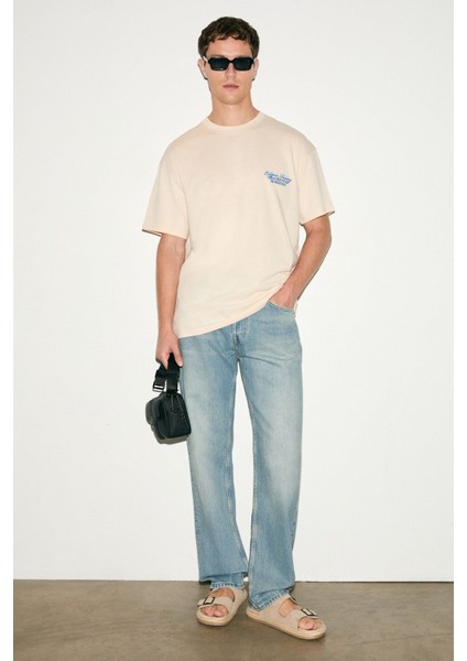 VEYRON Erkek %100 Pamuk Oversize Fit Baskılı Kısa Kollu Yuvarlak Yakalı Vanilya T-Shirt indirimleri