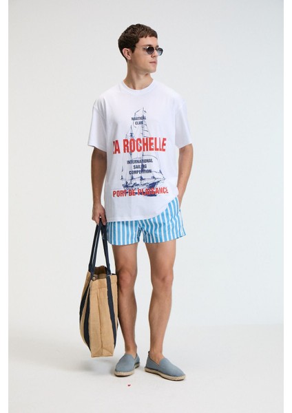 CRUNCH Erkek Oversize %100 Pamuk Baskılı Yuvarlak Yaka Beyaz T-Shirt modelleri