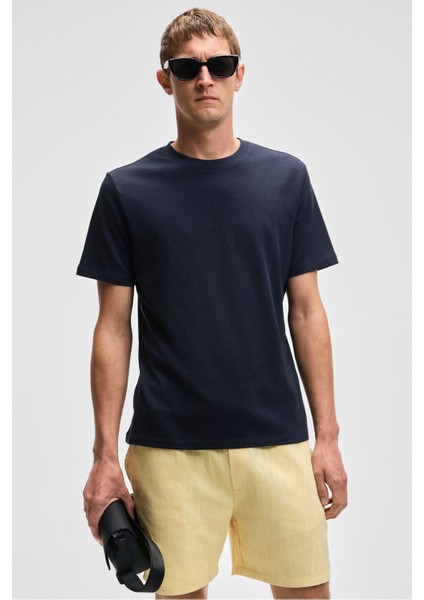 Mocassın Erkek %100 Pamuk Relaxed Fit Yuvarlak Yaka Kısa Kollu Lacivert T-shirt